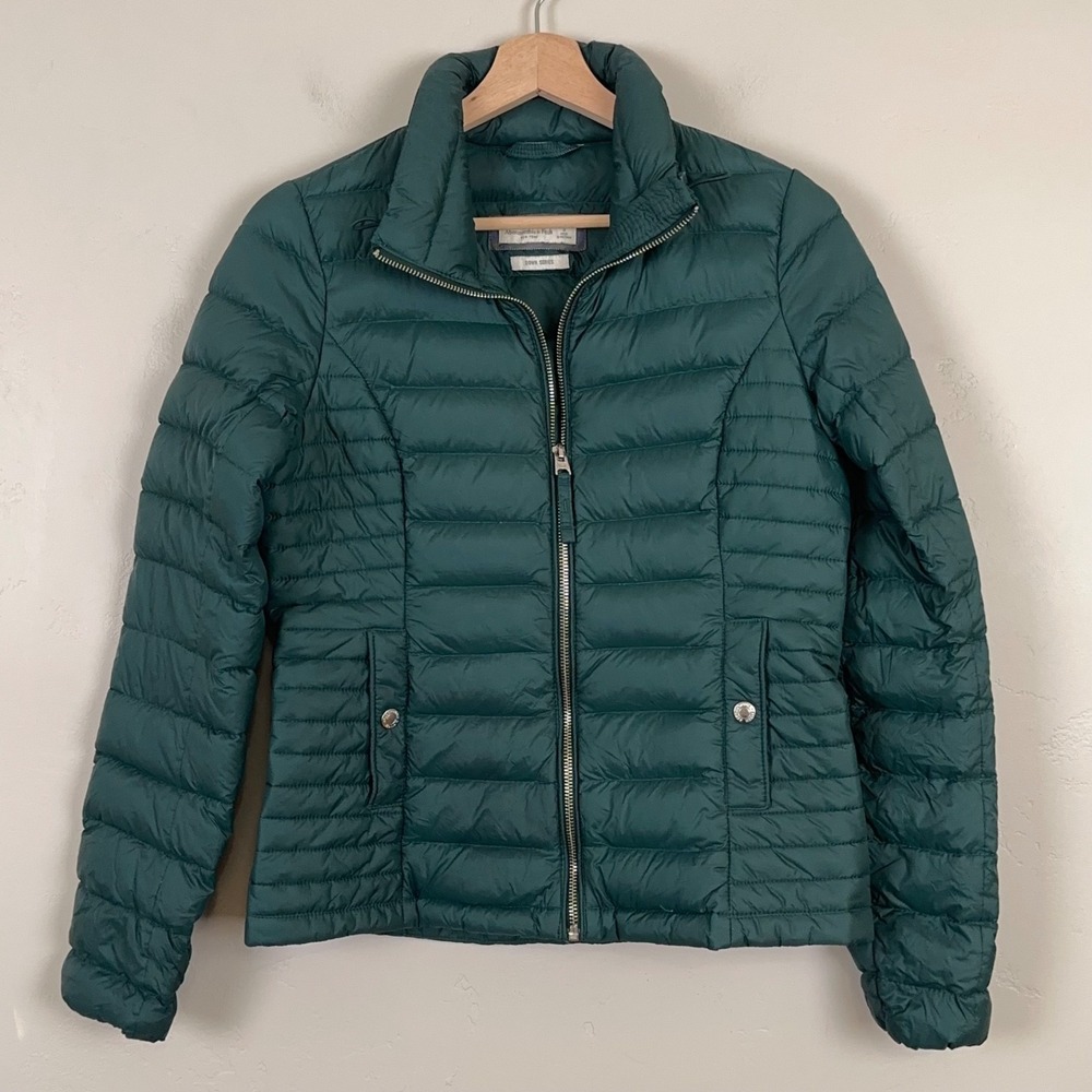 Abercrombie & Fitch Women Down Series Puffer Jacket SM Lightweight Quilted Green